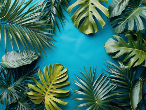 Collection of tropical leavesfoliage plant on blue background copy spaceTropical palm leaves from ab.jpg