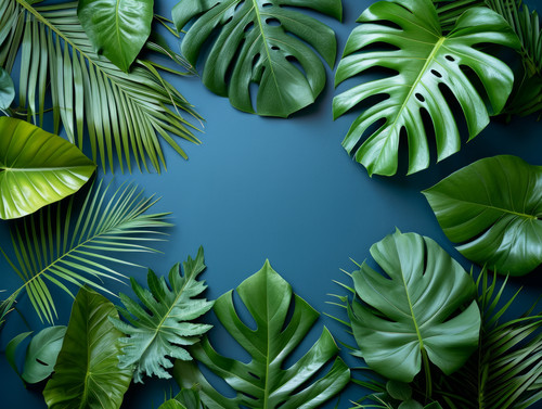 Collection of tropical leavesfoliage plant on blue background copy spaceTropical palm leaves from ab.jpg