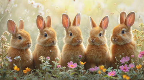 whimsical illistration of A group of bunnies having a flowerpicking adventureperfect book illustrati.jpg