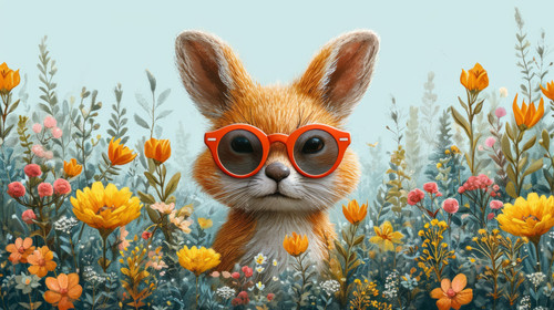 whimsical illistration of A garden where animals wear sunglasses and enjoy the sunperfect book illus.jpg
