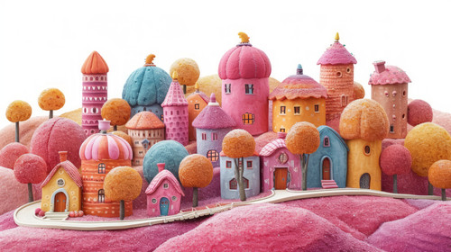 whimsical illistration of A candy factory with conveyor belts of sweets and treatsperfect book illus.jpg