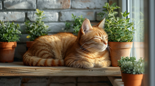 illustration on white background of a Adorable cat and houseplants on window sill at home ar 169 000.jpg