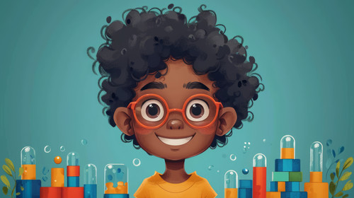 illustration on white background of a Adorable little boy with afro hair smiling while playing with .jpg