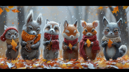 whimsical illistration of Animals having a musical concert with instruments made of leavesperfect bo.jpg