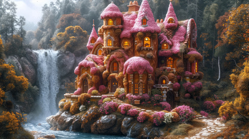 whimsical illistration of An enchanted castle where everything is made of chocolateperfect book illu.jpg