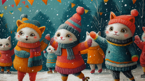 whimsical illistration of Animals having a rollerskating party in a colorful rinkperfect book illust.jpg