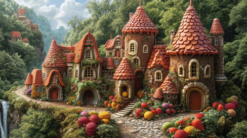 whimsical illistration of An enchanted castle where everything is made of chocolateperfect book illu.jpg