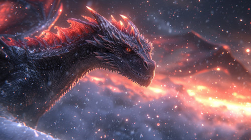 illustration on white background of a 3d rendered illustration of dragons flying in the night ar 169.jpg