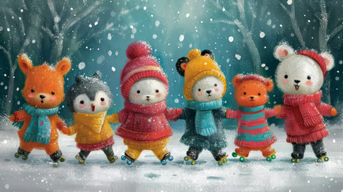 whimsical illistration of Animals having a rollerskating party in a colorful rinkperfect book illust.jpg