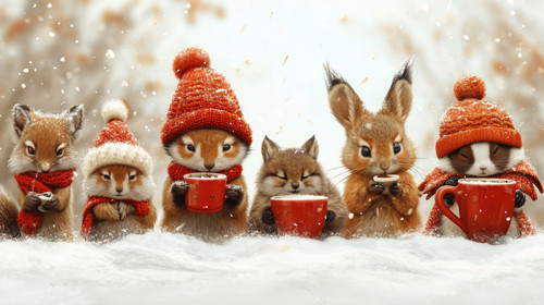 whimsical illistration of A cozy winter scene with animals enjoying hot cocoaperfect book illustrati.jpg