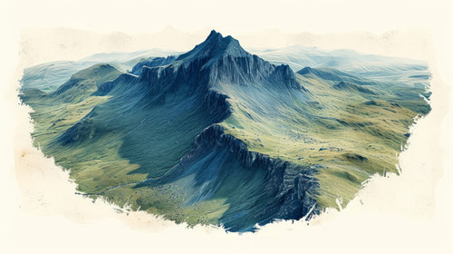 illustration on white background of a Aerial panorama of a mountain range PenyFan Brecon Beacons ar .jpg