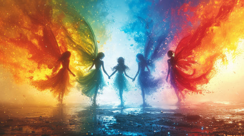 whimsical illistration of A group of fairies painting the sky with vibrant colorsperfect book illust.jpg