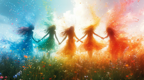 whimsical illistration of A group of fairies painting the sky with vibrant colorsperfect book illust.jpg