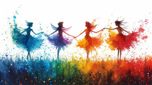 whimsical illistration of A group of fairies painting the sky with vibrant colorsperfect book illust.jpg