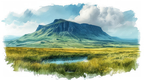 illustration on white background of a Aerial panorama of a mountain range PenyFan Brecon Beacons ar .jpg