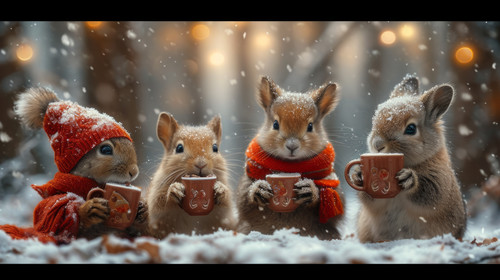 whimsical illistration of A cozy winter scene with animals enjoying hot cocoaperfect book illustrati.jpg