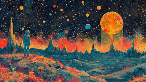 whimsical illistration of A brave astronaut exploring a colorful alien planetperfect book illustrati.jpg