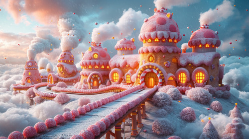 whimsical illistration of A candy factory with conveyor belts of sweets and treatsperfect book illus.jpg