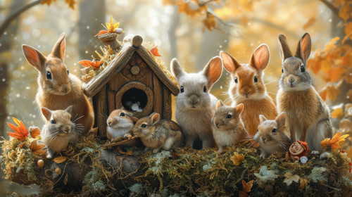 whimsical illistration of A group of forest animals building a treehouse togetherperfect book illust.jpg