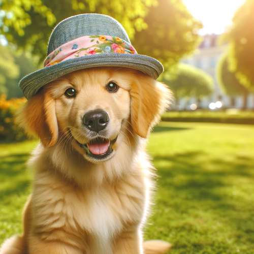 DALL·E 2024 01 18 09.41.28 A cute, friendly dog wearing a stylish hat. The dog is sitting happily, l.png