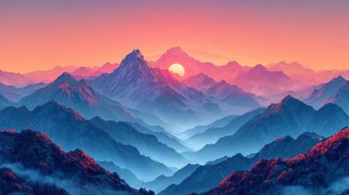 illustration on white background of a A landscape of the Meili Snow Mountains during the sunrise in .jpg