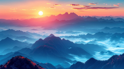 illustration on white background of a A landscape of the Meili Snow Mountains during the sunrise in .jpg