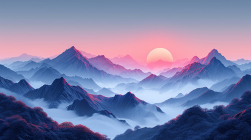 illustration on white background of a A landscape of the Meili Snow Mountains during the sunrise in .jpg