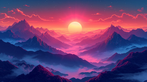 illustration on white background of a A landscape of the Meili Snow Mountains during the sunrise in .jpg