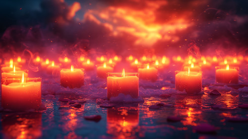 illustration on white background of a A memorial with lit candles for those who lost their lives to .jpg