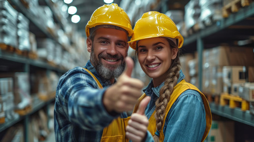 illustration on white background of a A Man and a Female with yellow helmet and man warehouse worker.jpg