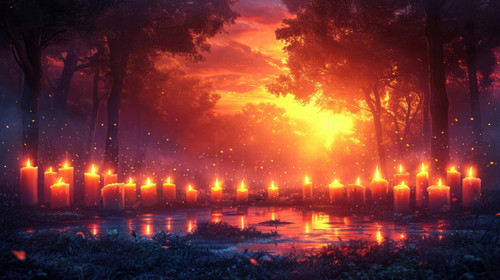 illustration on white background of a A memorial with lit candles for those who lost their lives to .jpg