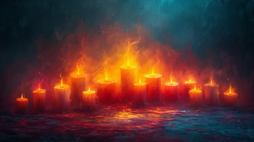 illustration on white background of a A memorial with lit candles for those who lost their lives to .jpg