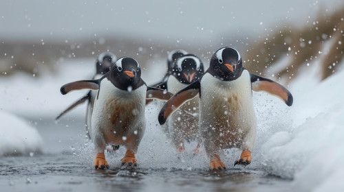 whimsical illistration of A group of penguins iceskating on a frozen pondperfect book illustration o.jpg