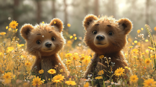 whimsical illistration of Bears having a picnic in a sunny meadowperfect book illustration on white .jpg