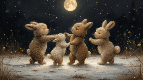 whimsical illistration of Bears and bunnies having a dance party under the moonlightperfect book ill.jpg