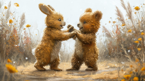 whimsical illistration of Bears and bunnies having a dance party under the moonlightperfect book ill.jpg
