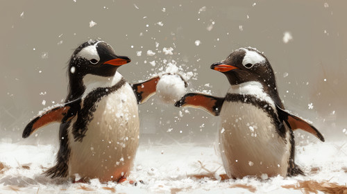 whimsical illistration of Penguins having a snowball fight in a snowy wonderlandperfect book illustr.jpg