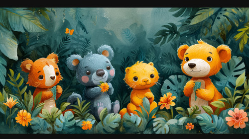 whimsical illistration of Jungle animals putting on a talent show in the rainforestperfect book illu.jpg