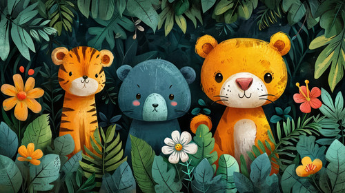 whimsical illistration of Jungle animals putting on a talent show in the rainforestperfect book illu.jpg