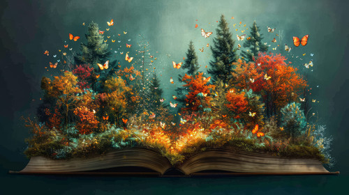 whimsical illistration of A magical kingdom where laughter turns into colorful butterfliesperfect bo.jpg