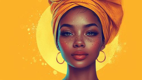 illustration on white background of a African young woman wearing african turban with a happy and co.jpg