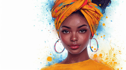 illustration on white background of a African young woman wearing african turban with a happy and co.jpg