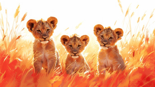 illustration on white background of a Africa Tanzania Serengeti National Park African lion cubs ar 1.jpg