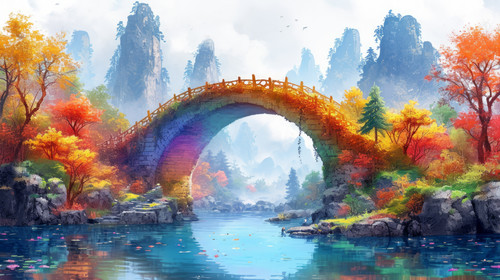 whimsical illistration of A magical rainbow bridge connecting two fantastical landsperfect book illu.jpg