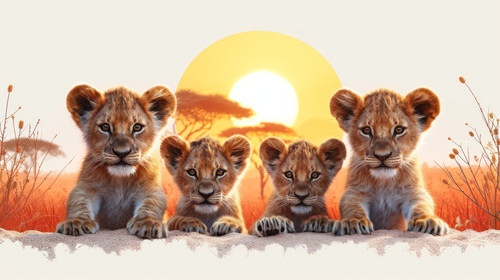illustration on white background of a Africa Tanzania Serengeti National Park African lion cubs ar 1.jpg
