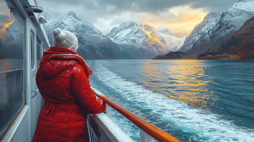 illustration on white background of a Alaskan Elderly Womans Scenic Cruise Journey through Alaska ar.jpg