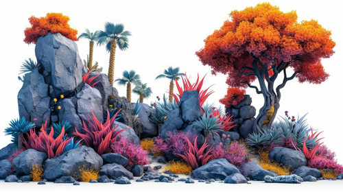 illustration on white background of a A new world with alien plants Generate Ai ar 169 00059 02.jpg