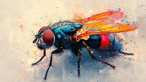 illustration on white background of a A Pop Art Acrylic Style Painting of a Fly with Vibrant Colors .jpg