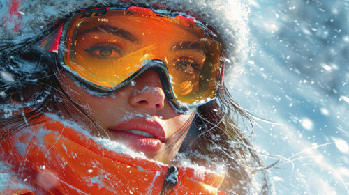 illustration on white background of a A portrait of a happy woman with fun sun glasses on a cold and.jpg