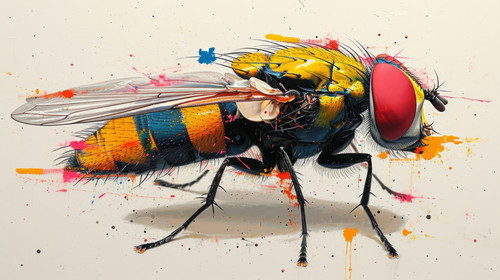 illustration on white background of a A Pop Art Acrylic Style Painting of a Fly with Vibrant Colors .jpg